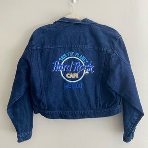 Hard Rock Cafe Mexico Cropped Bomber Denim Jean Jacket